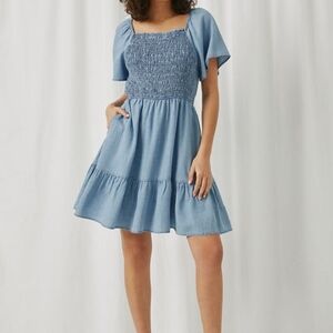 Sweet Wanderer Light Blue Smocked Mini Dress